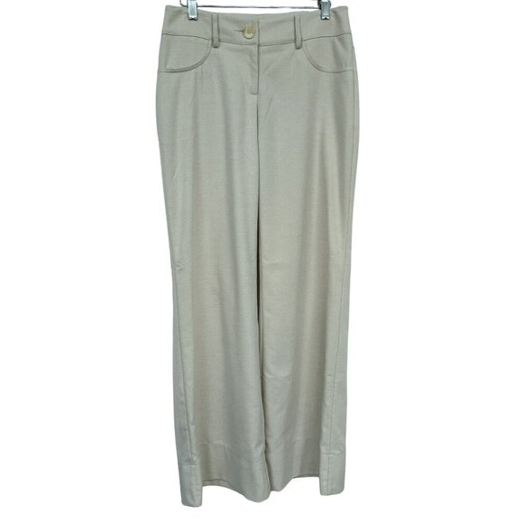 Cache Vintage Ivory Tonal Pattern Wide Leg Trousers Pants Pockets Sz 2 Long USA - Picture 1 of 8